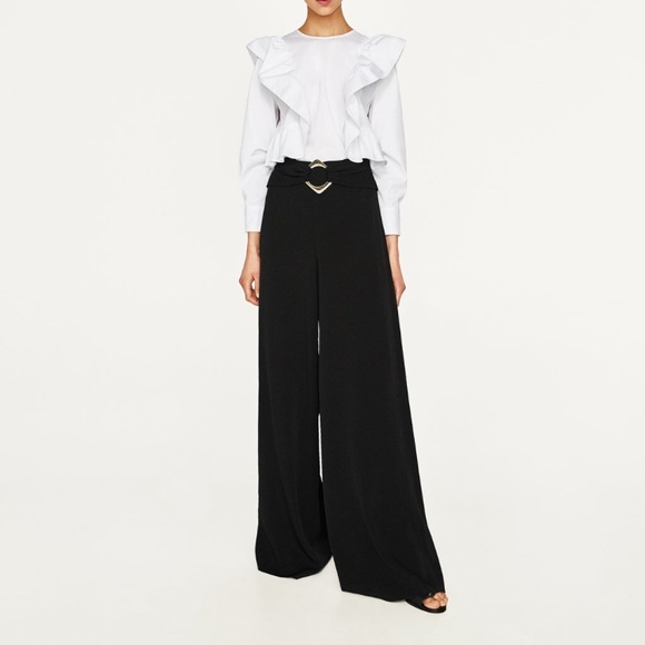 Zara Pants Black Wide Leg Palazzo Trousers With Gold Poshmark